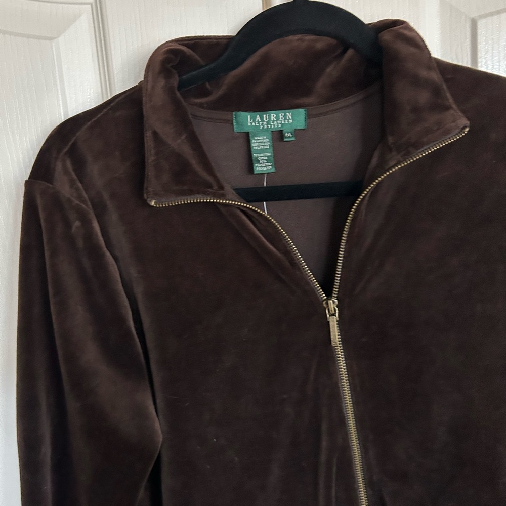 Lauren Ralph Lauren chocolate brown velour track suit jacket size Large petite - Picture 4 of 7
